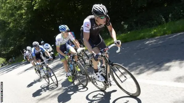 Gregory Rast (Trek), Sebastian Langeveld (Garmin-Sharp), Simon Clarke (Orica GreenEdge), David De La Cruz (NetApp Endura) and Florian Vachon (Bretagne-Seche).