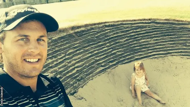 Chris Hanson and his daughter JJ in a bunker at Royal Liverpool.