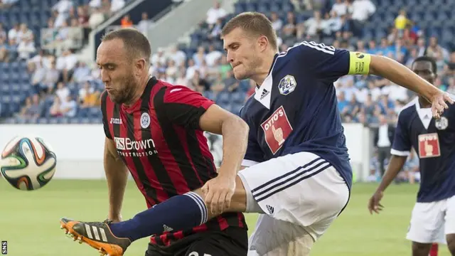 St Johnstone's Lee Croft (left) holds off Claudio Lustenberger