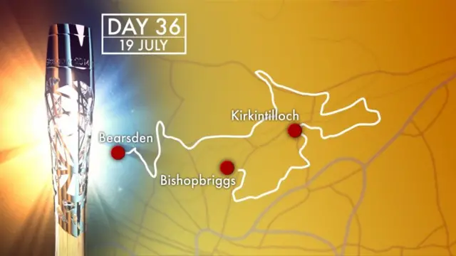 Map of baton route from Bearsden to Bishopbriggs via Kirkintilloch