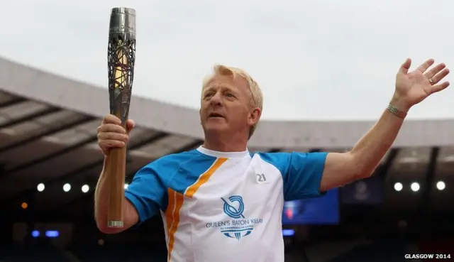 Gordon Strachan with Queen's Baton in Hampden Stadium