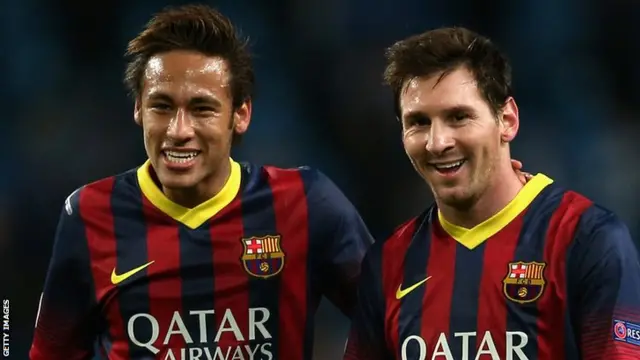 Barcelona's Neymar and Lionel Messi