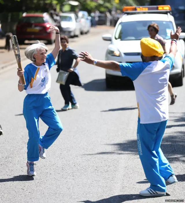 Margaret Cargey dances with Hardev Singh