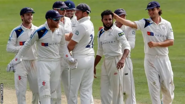 Yorkshire celebrate a wicket against Middlesex