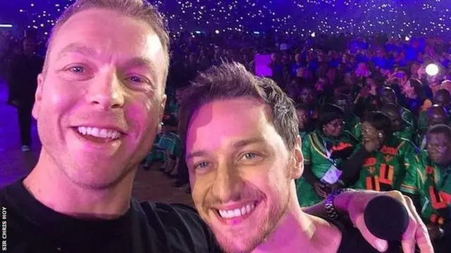 Six-time Olympic cycling champion, with actor James McAvoy