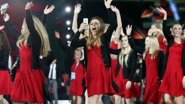 Competitors from Wales arrive