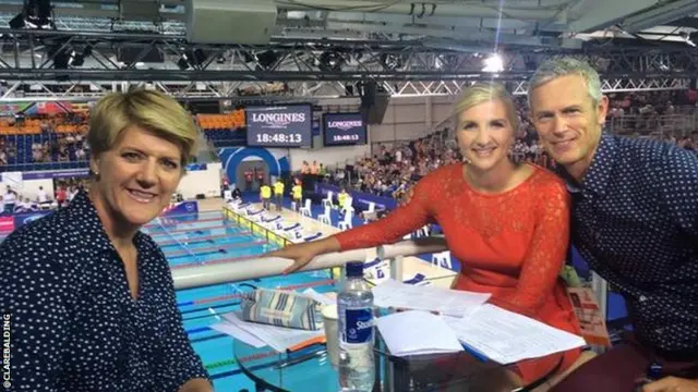 Clare Balding and Mark Foster in similar shirts.