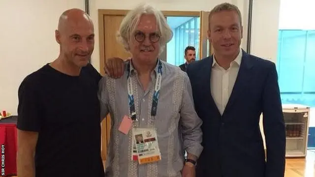 Graeme Obree and Billy Connolly with Sir Chris Hoy