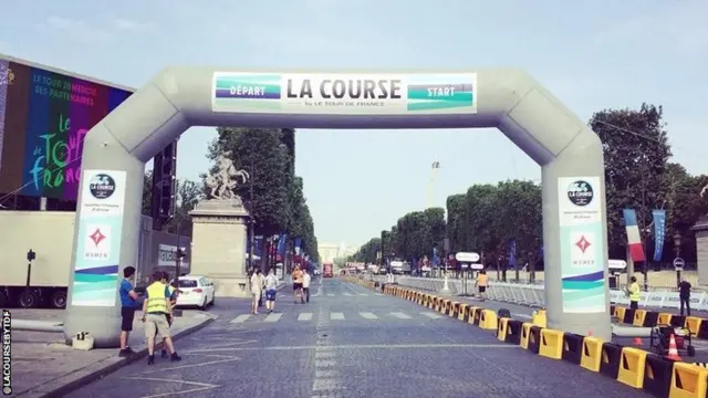 The start line of La Course on the Champs Elysees