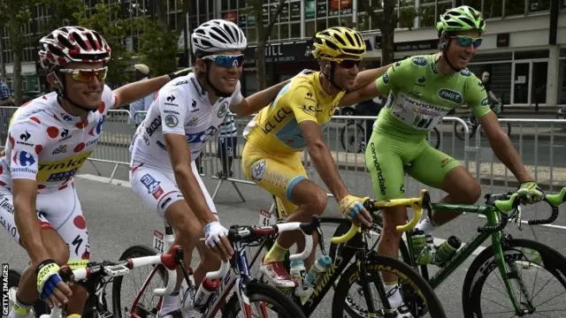 Tour de France champion elect Vincenzo Nibali and the winners of the other major categories