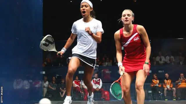 Nicol David celebrates after beating Laura Massaro in the women's squash final