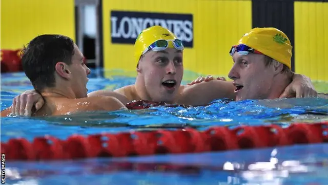 Australian swimmer Mitch Larkin, Matson Lawson and Josh Beaver