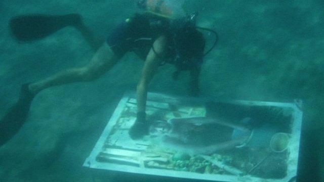 A diver working on one of the pictures