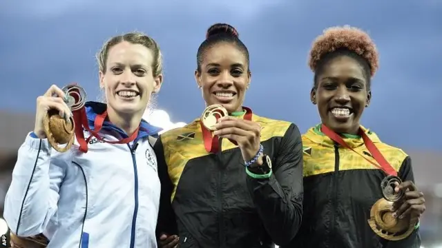 The medal winners in the 400m hurdles final