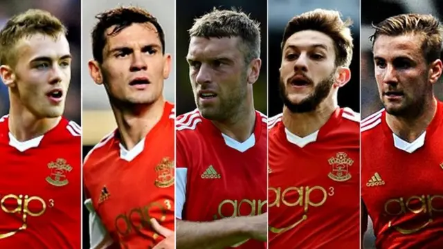 Calum Chambers, Dejan Lovren, Rickie Lambert, Adam Lallana and Luke Shaw