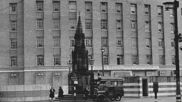 Broadcasting House in Ormeau Avenue, Belfast 1949. Note the air raid shelter in the right foreground.