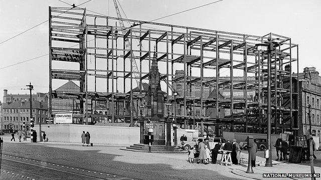 The steelwork during construction of Broadcasting House in 1939