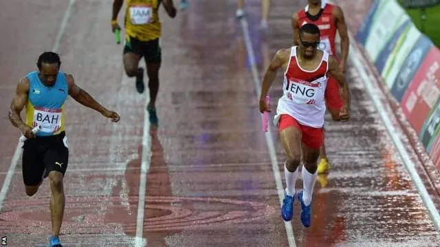 Matthew Hudson-Smith (right) wins the men's 4x400m relay at Hampden Park