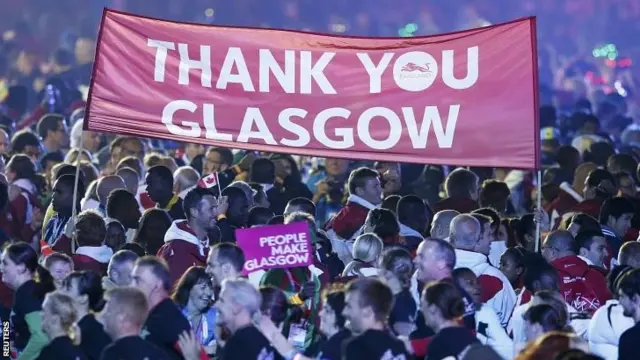 A banner at the closing ceremony