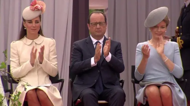 Duchess of Cambridge, French President Francois Hollande and Queen Mathilde of Belgium