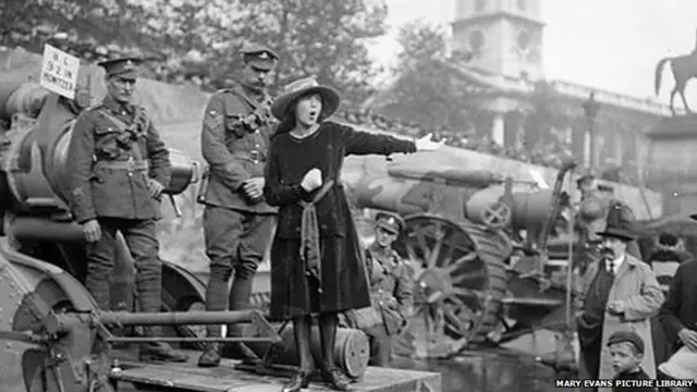 A speaker at a tank bank rally