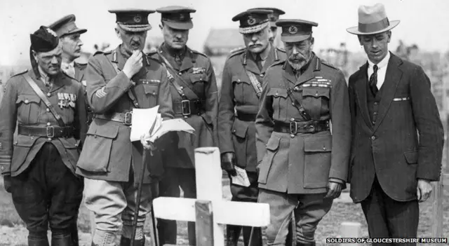 Major General Sir Fabian Ware with King George V at Tyne Cot Cemetery in Belgium