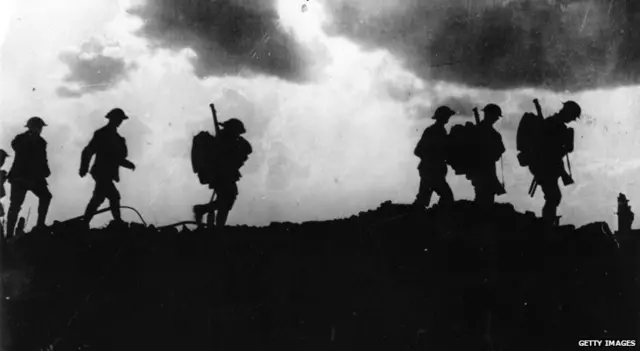 British troops moving up to the trenches