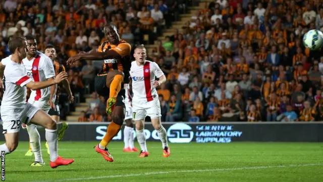 Sone Aluko slams home Hull's second against AS Trencin