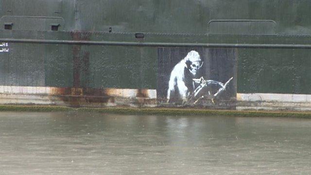 Banksy's Grim Reaper on the side of the Thekla