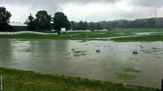 A flooded driving range at Valhalla