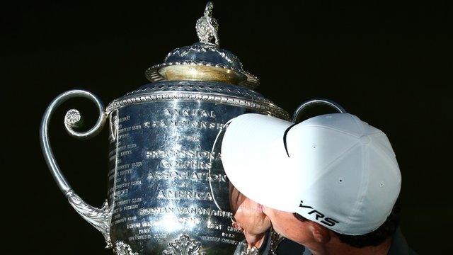 Rory McIlroy kisses the USPGA trophy