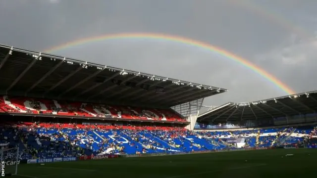 Rainbow over Cardiff City Stadium