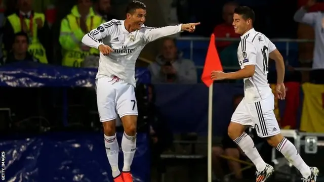 Cristiano Ronaldo and James Rodriguez celebrate