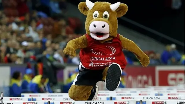 Mascot Cooly jumps over hurdles