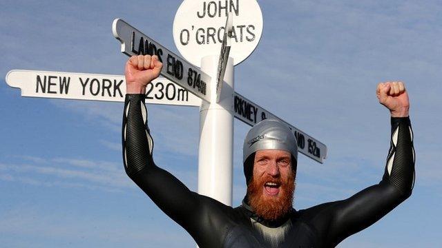 Sean Conway after swimming from Lands End to John O'Groats