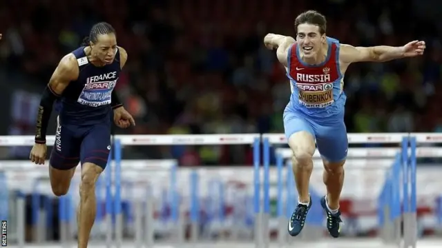 Sergey Shubenkov of Russia celebrates