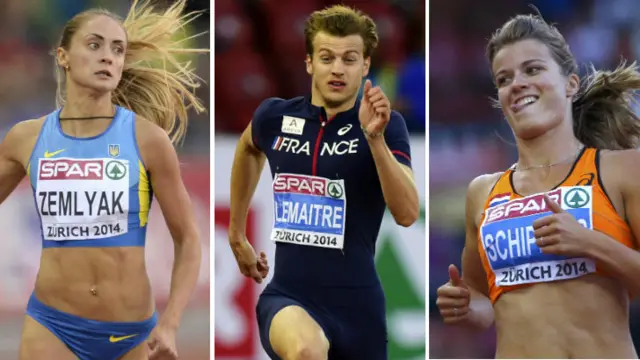 Olha Zemlyak, Christophe Lemaitre and Dafne Schippers