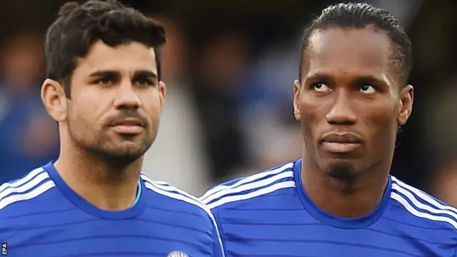 Diego Costa and Didier Drogba of Chelsea