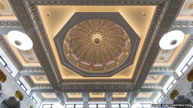 One of the temple's ornate ceilings