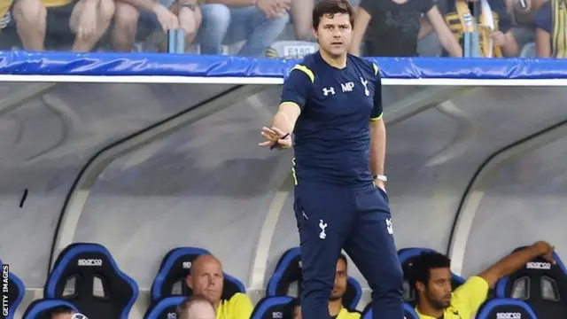 Tottenham Hotspur's head coach Mauricio Pochettino gestures from the touchline