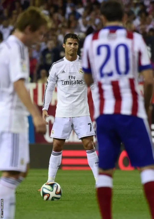 Cristiano Ronaldo prepares to execute a free kick