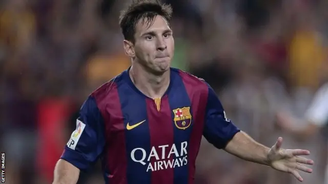 Barcelona's Argentinian forward Lionel Messi celebrates