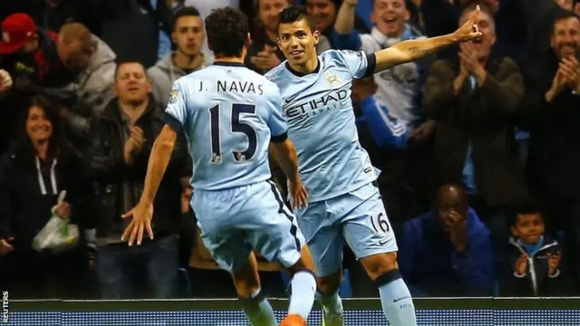 Sergio Aguero celebrates after scoring