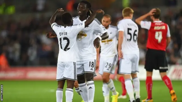 Swansea player Nathan Dyer celebrates the opening goal