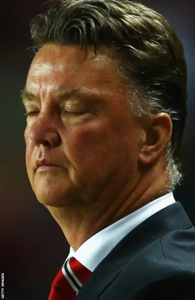 Louis van Gaal of Manchester United looks dejected