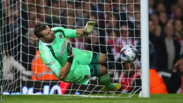 Goalkeeper Mark Howard of Sheffield United saves a penalty