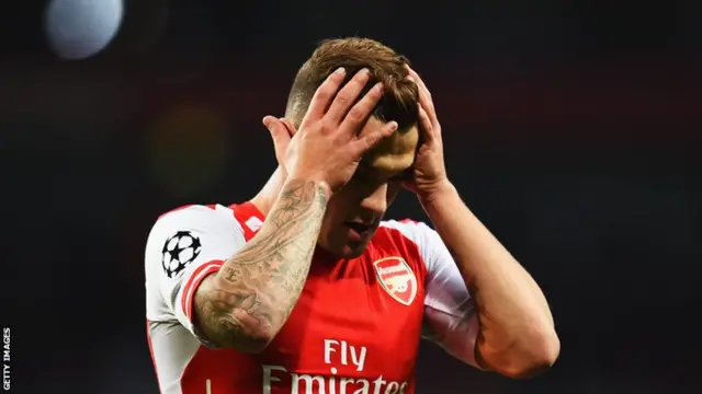 Jack Wilshire reacts after missing a chance in front of goal for Arsenal