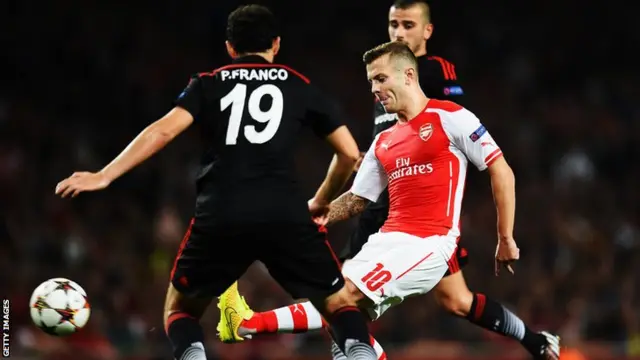 Jack Wilshire fights for the ball against Besiktas