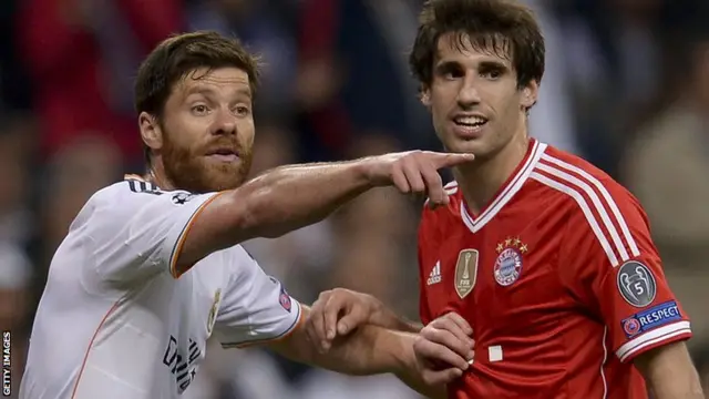 Xabi Alonso playing for Real Madrid against Bayern Munich