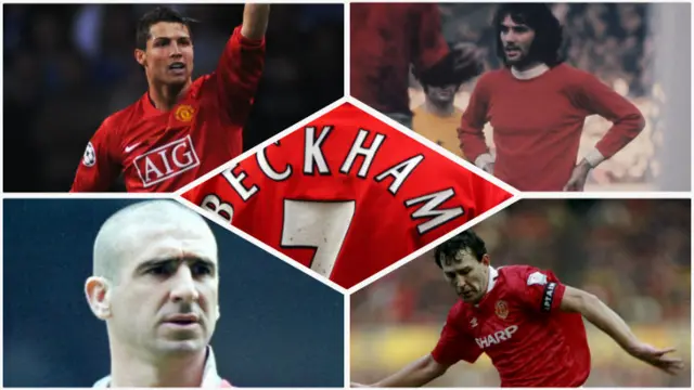 Cristiano Ronaldo, Eric Cantona, George Best, David Beckham and Bryan Robson